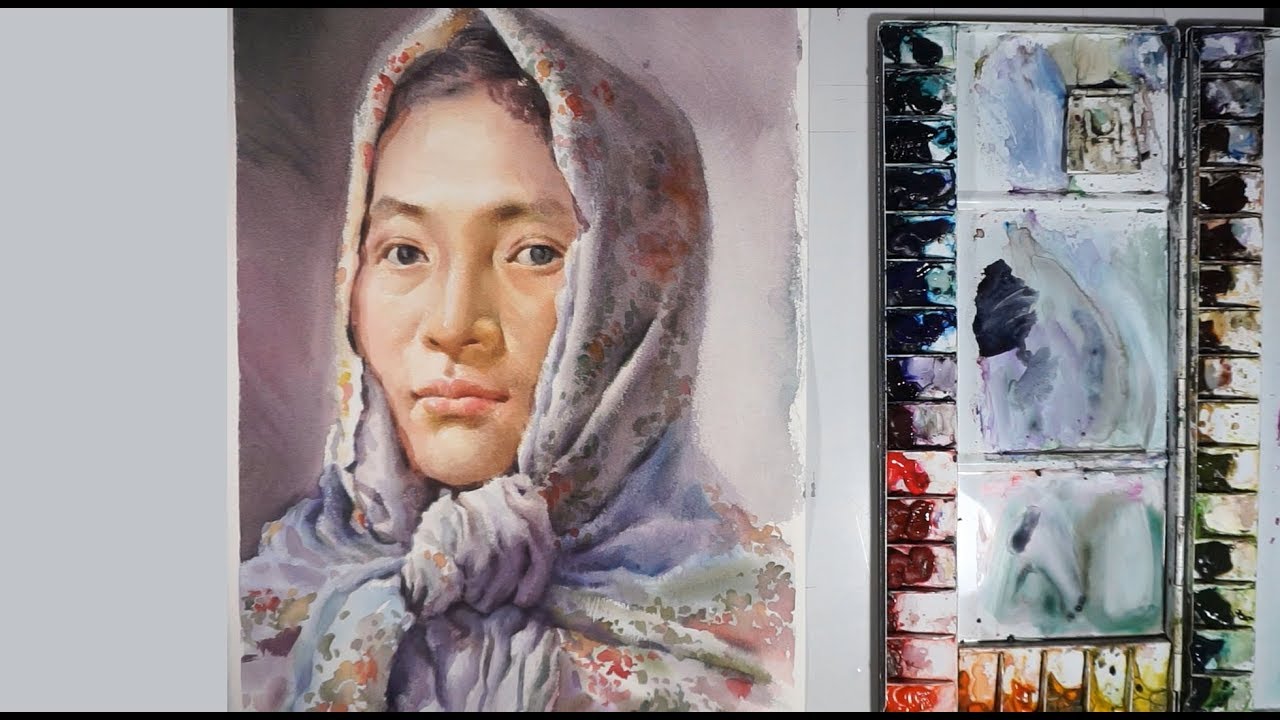Realistic Watercolor Painting Portrait Demonstration