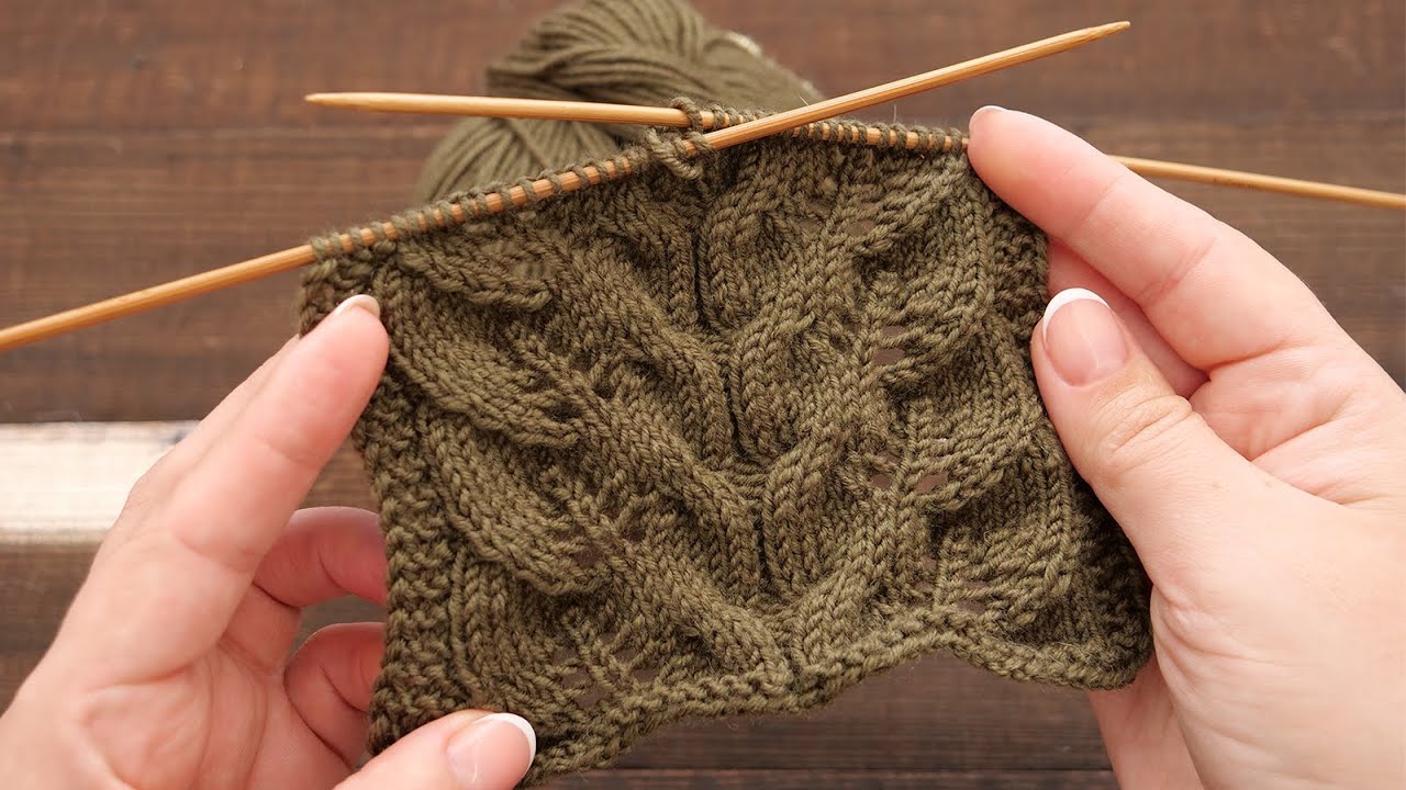 Узор «Листья в косах» спицами 🌱 «Leaves in Cables» knitting pattern