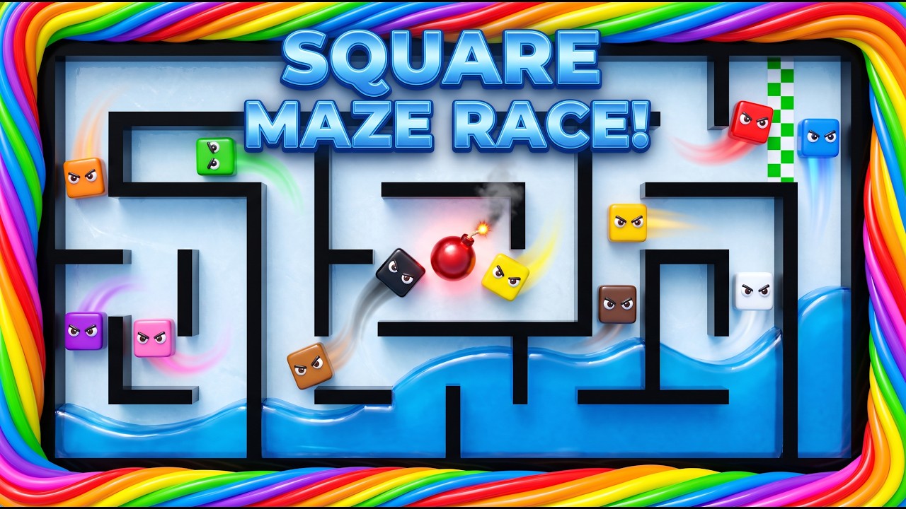 20 Colored Squares, 3 Maze! Who Will Win? &ndash; Race, Dodge, Survive!💥🟩