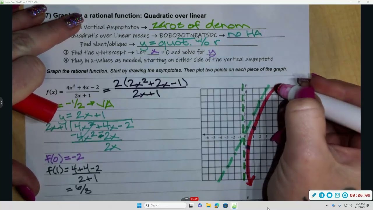 Graphing Rational Function - Quadratic over Linear