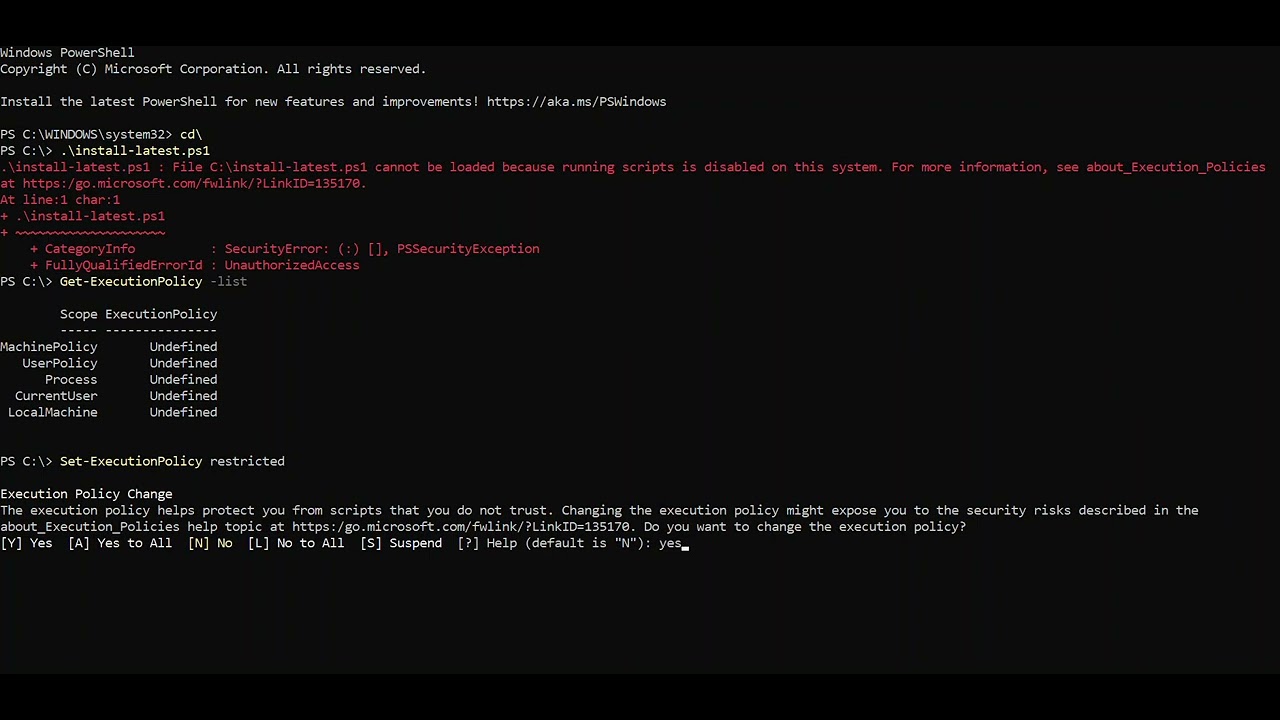Execution Policy Error and Fix in Windows  #Windows #technology #powershell