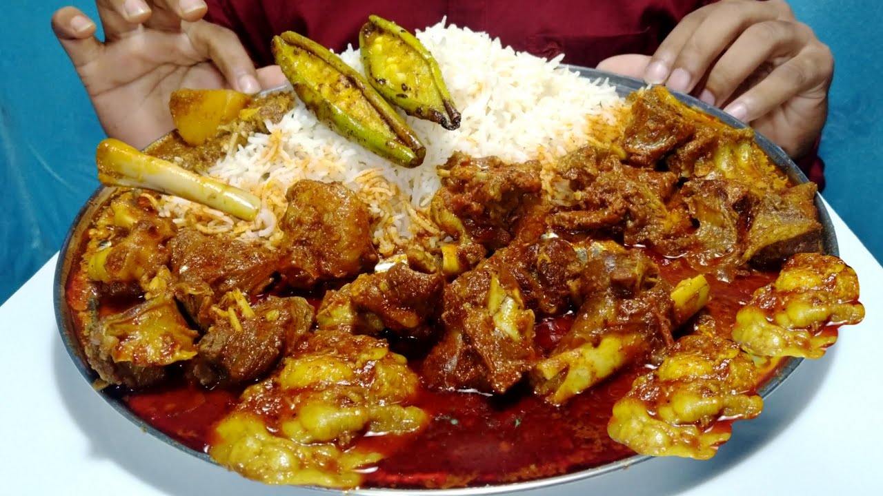 Mutton Kosha And Basmati Rice Eating | Spicy Mutton Curry With Rice Eating | Indian Asmr Mukbang