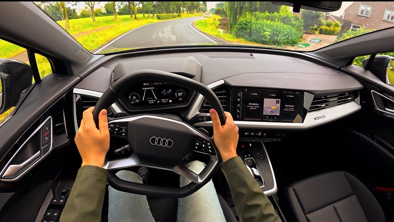 Audi Q4 e-tron 2025 POV Test Drive - Build quality check. Interior, interface