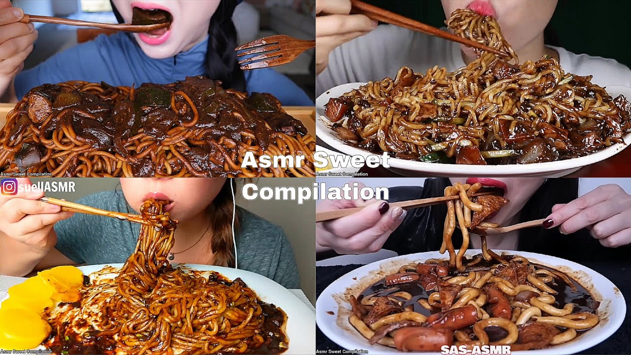 ASMR Black Beans Noodles Compilation | No Talking | Only Bits | ASMR Mukbang | ASMR Food