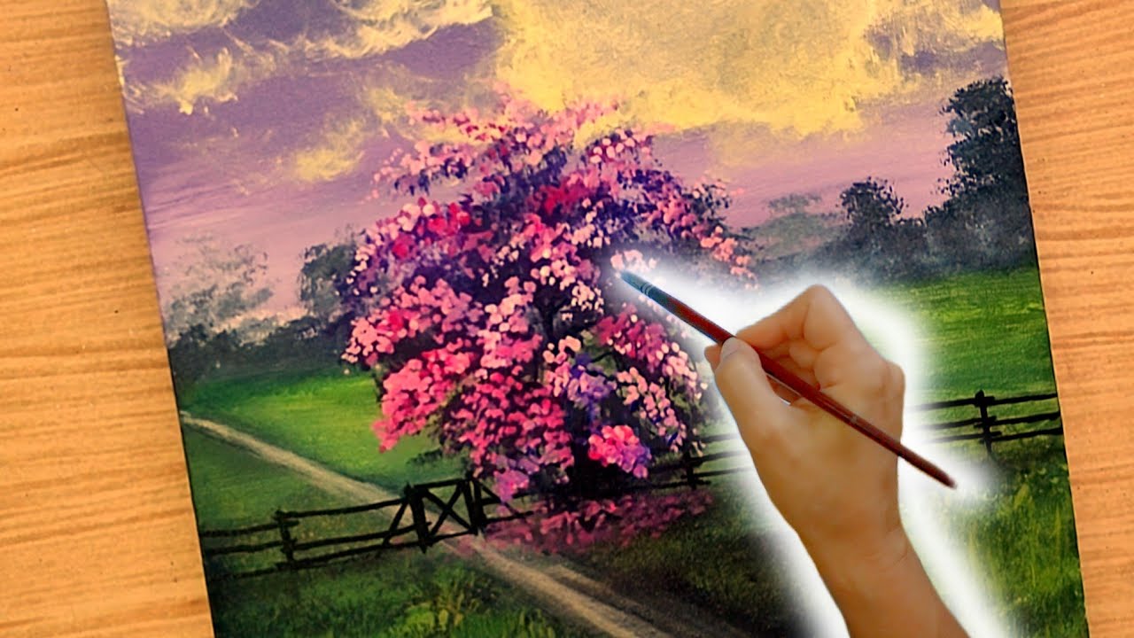 How to Paint Tree Volume and Light -Acrylic Painting Landscape Step by Step for beginners 
