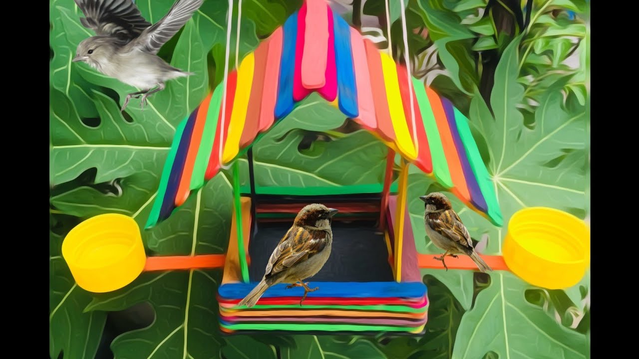 Bird Feeder/Bird House/ Popsicle sticks or ice cream sticks craft idea/ best out of waste
