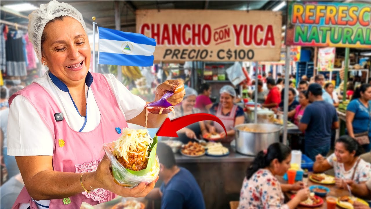 Comiendo un CHANCHO CON YUCA 🐷🤤 riquísimo en el MERCADO CENTRAL de Chinandega 🔥