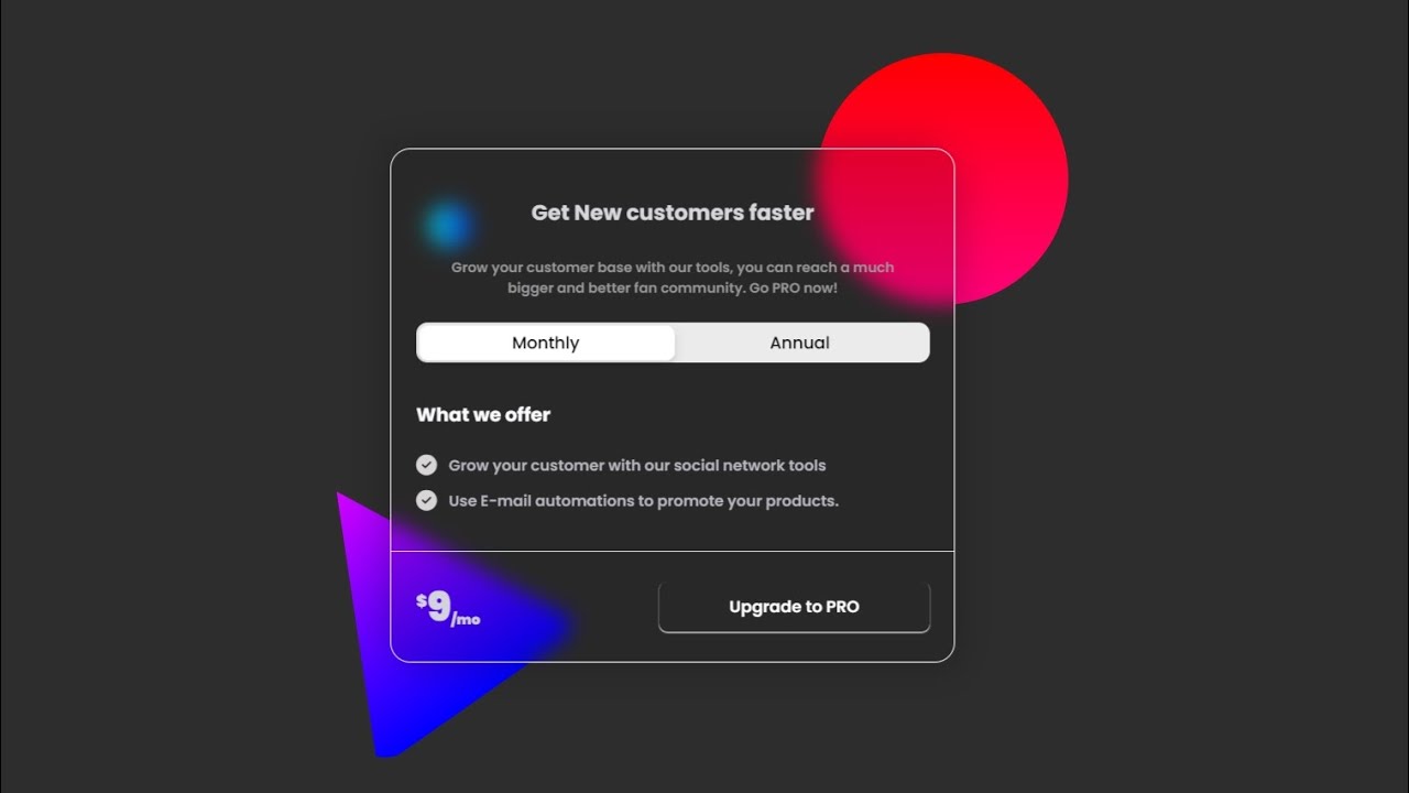 Pricing Card Design with Glassmorphism Effect