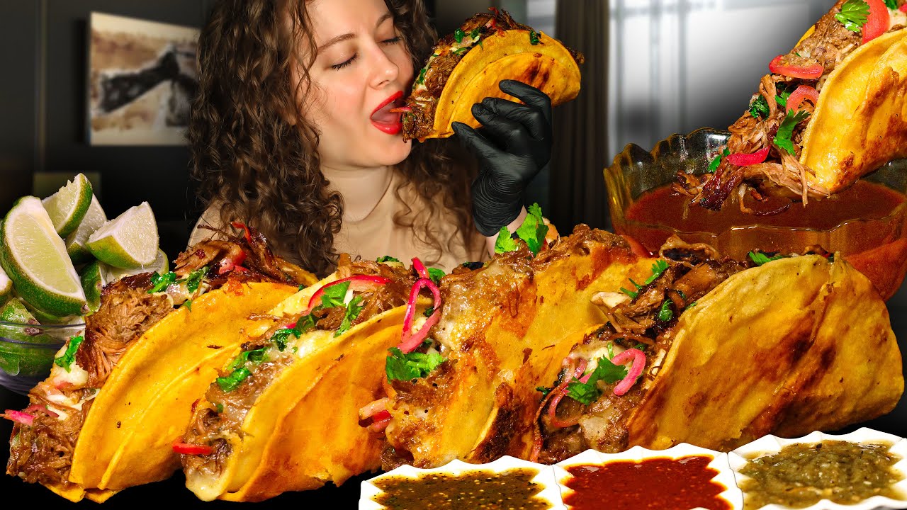 JUICIEST BIRRIA QUESO TACOS AND CONSOME MEXICAN TACO MUKBANG | CRUNCHY EATING SOUNDS | ASMR FOOD