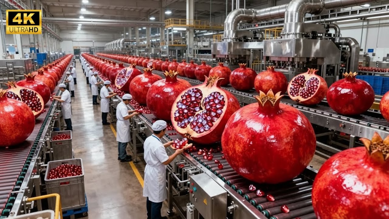 초현대식 석류 가공 공장 내부: 생석류에서 프리미엄 병입 주스까지 | 전 공정 공개 | TN Process Factory