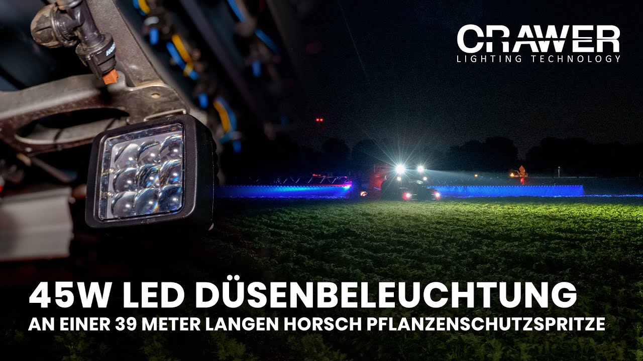 45W Crawer LED Düsenbeleuchtung an einer 39 Meter langen Horsch Pflanzenschutzspritze | AgrarLED.de