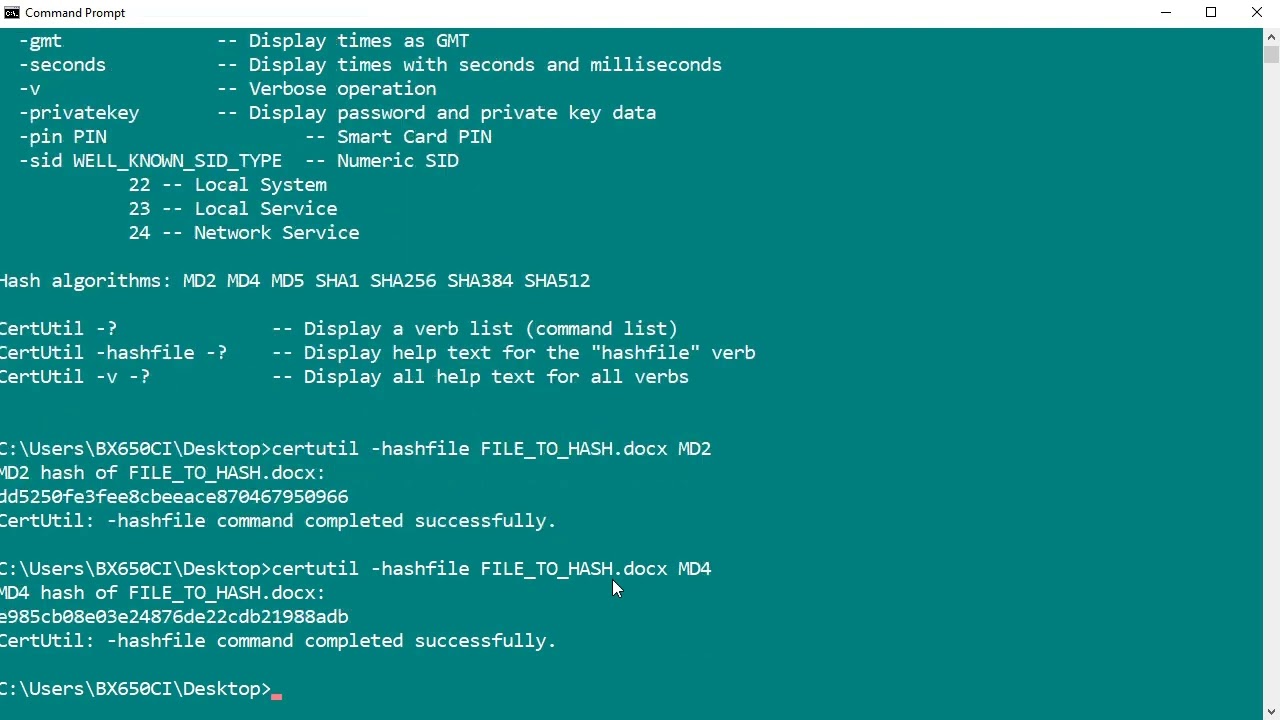 Generate MD5/SHA1/SHA256 Hash Windows Command Line