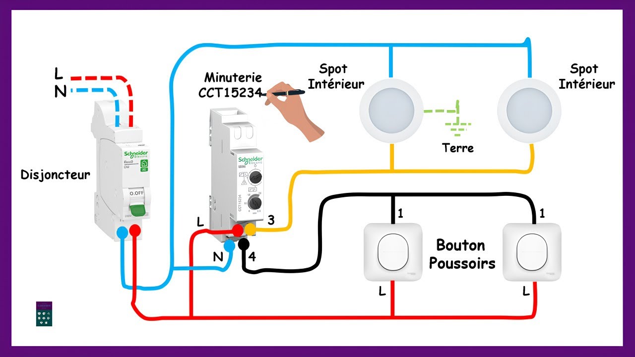 Branchement Minuterie Schneider Electric CCT15234 Avec Marche Auto Pour Un Eclairage Intelligent