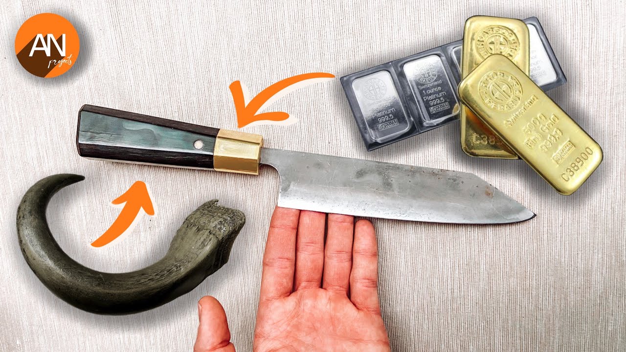 Turning Buffalo Horn, Silver and Gold into a Kitchen Knife I  Knive Making