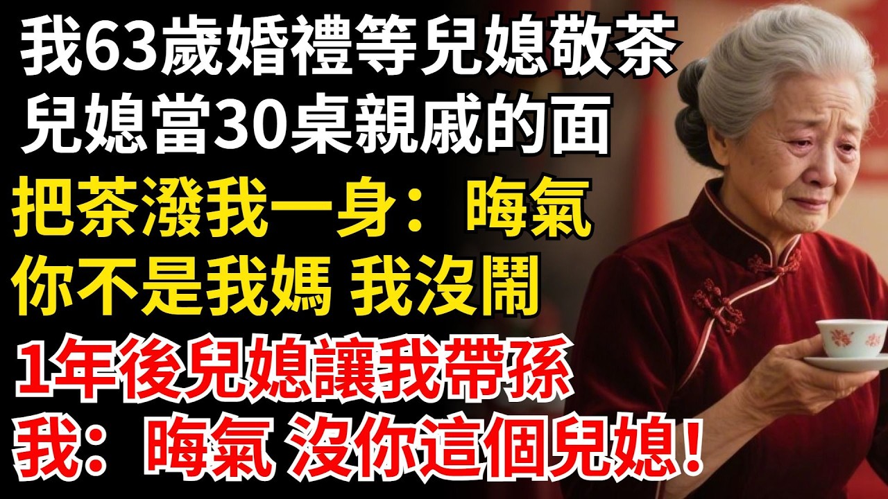 我63歲婚禮等兒媳敬茶，兒媳當30桌親戚的面，把茶潑我一身 晦氣，你不是我媽 我沒鬧，1年後兒媳讓我帶孫，我：晦氣 沒你這個兒媳！#晚年生活#中老年生活#為人處世#生活經驗#情感故事#幸福人生