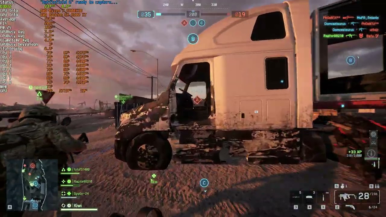 Battlefield 6 1080p Low RX 6900 XT / R7 5800X3D / DDR4 3733 cl14 Performance 2026 avg 260 1% 230 Fps