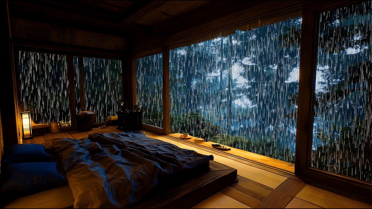 Warm Lantern Light and Heavy Rain in the Forest – Deep Sleep and Stress Relief