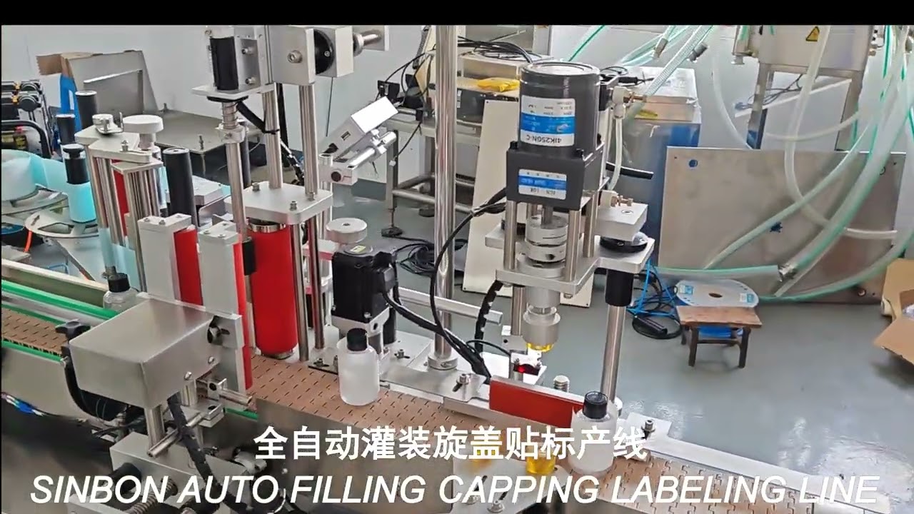 SINBON 4 Heads Piston Bottle Filling Capping Labeling Line