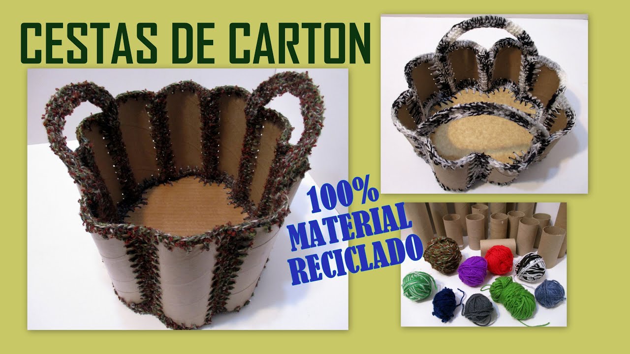 COMO HACER CESTAS RUSTICAS CON TUBOS DE CARTÓN ROLLOS DE PAPEL HIGIÉNICO. Cesta Flor Cesta Nube