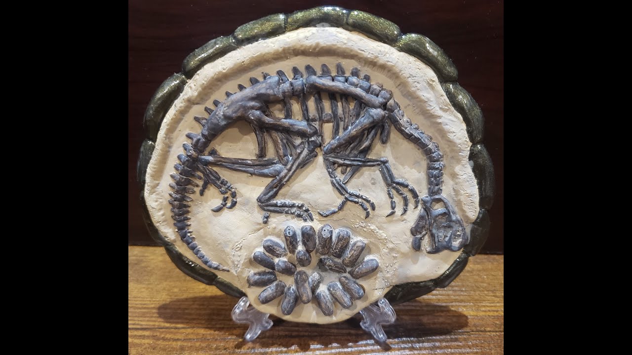 Oviraptor fossil sculpted with polymer clay, molded and cast.