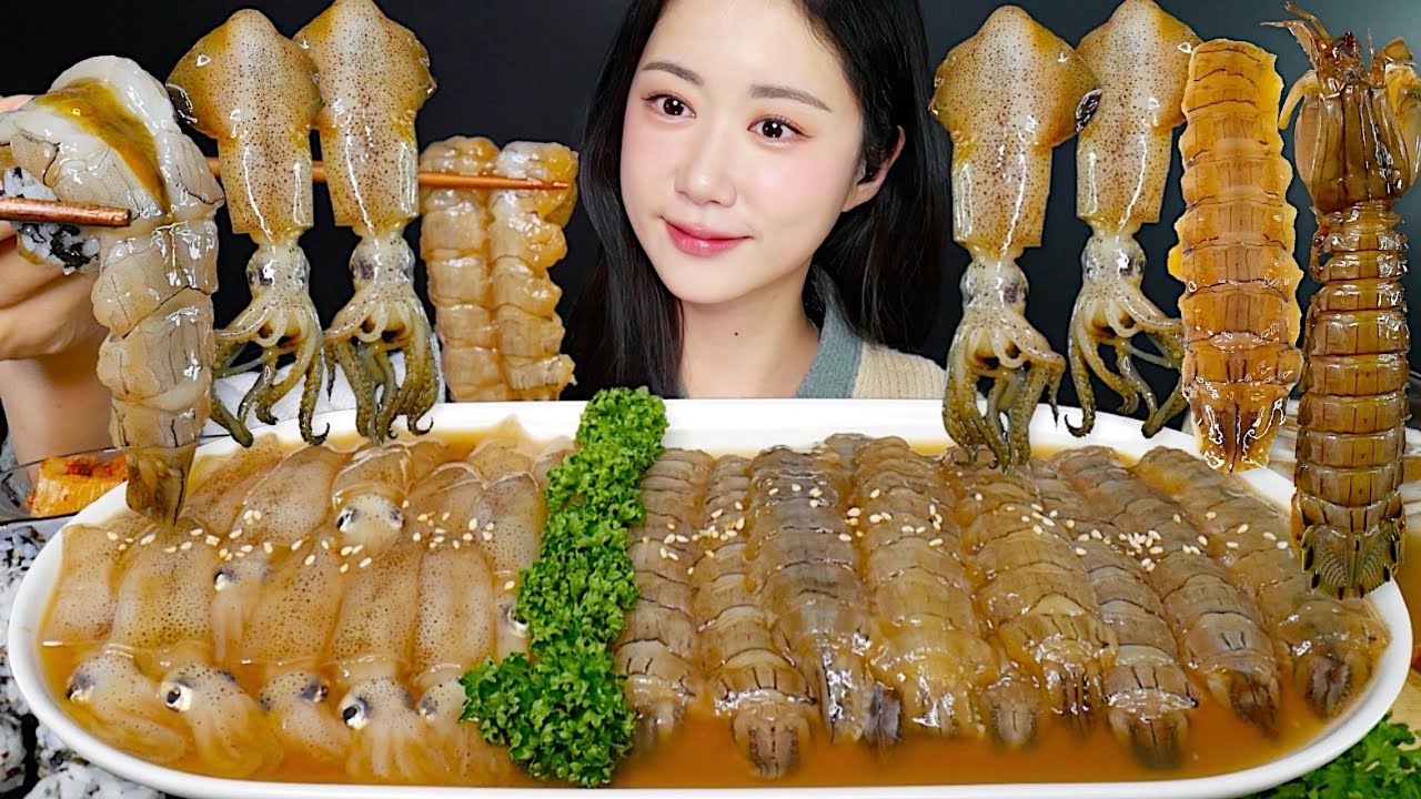 호로록 호래기장💛부드러운 갯가재장🤎호래기 갯가재 먹방✨ Soy Sauce Baby Squid 醤油シャコ, 醤油ヒイカ | Mukbang ASMR