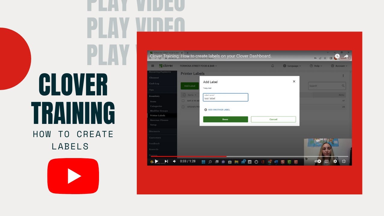 Clover POS Systems training: How to create labels on your Clover Dashboard.