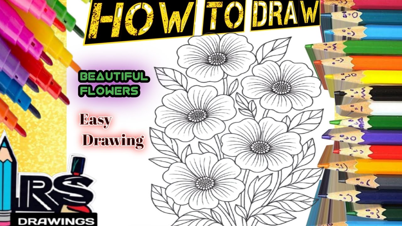 How to draw Beautifulflowers drawing, painting&coloring for kids&toddlers|flowers drawing|rsdrawings