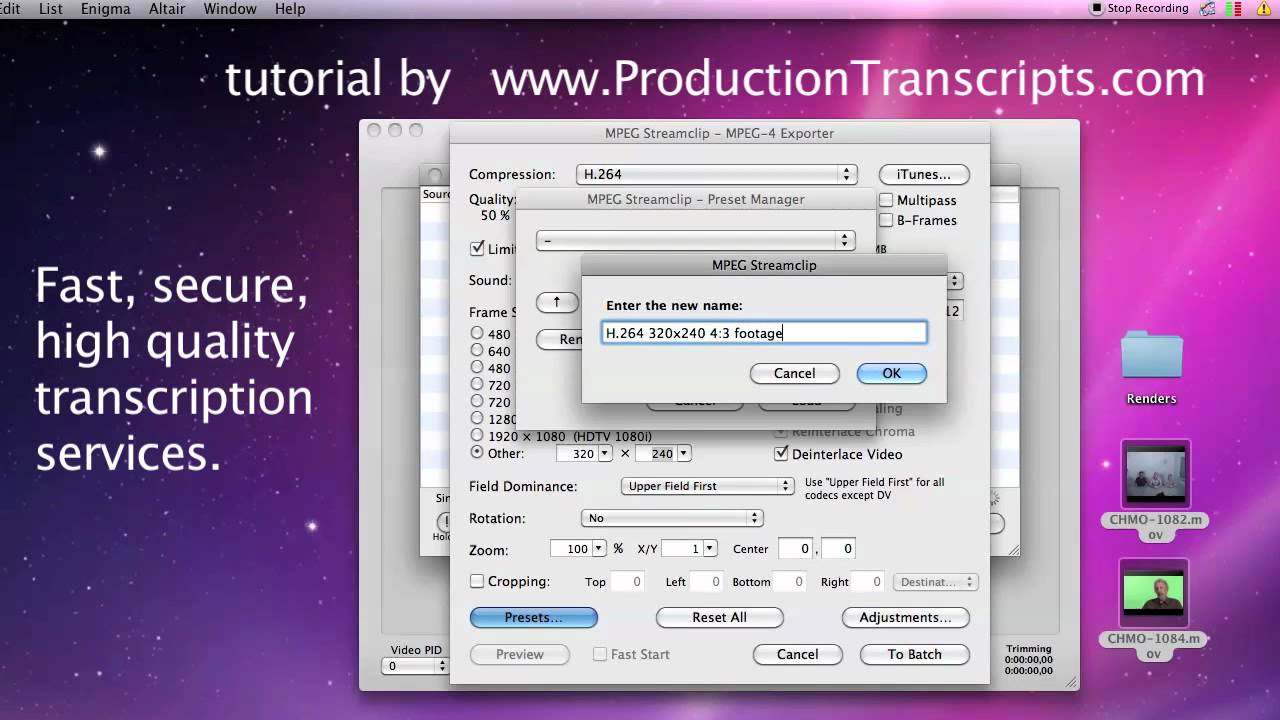 Create low rez H.264 MP4 video using MPEG StreamClip