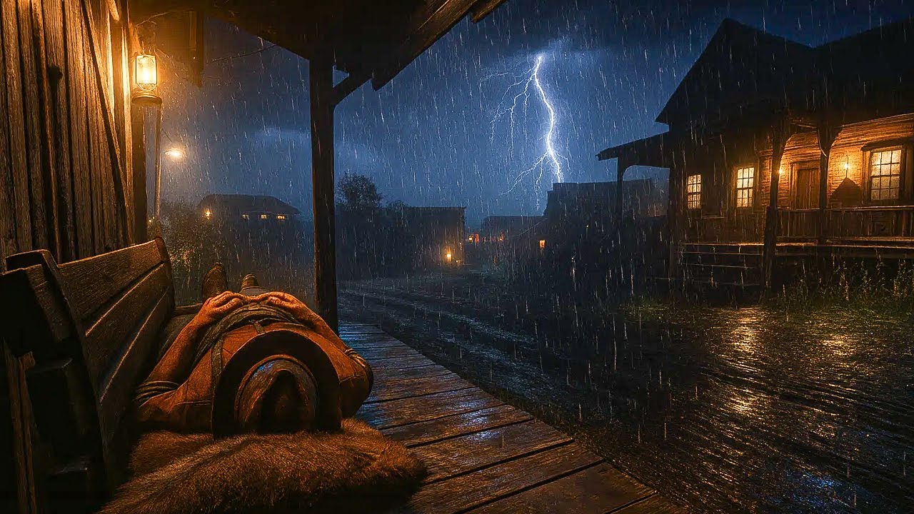 Arthur Taking Peaceful Shelter Under a Saloon Roof During a Heavy Thunderstorm | RDR2 ASMR