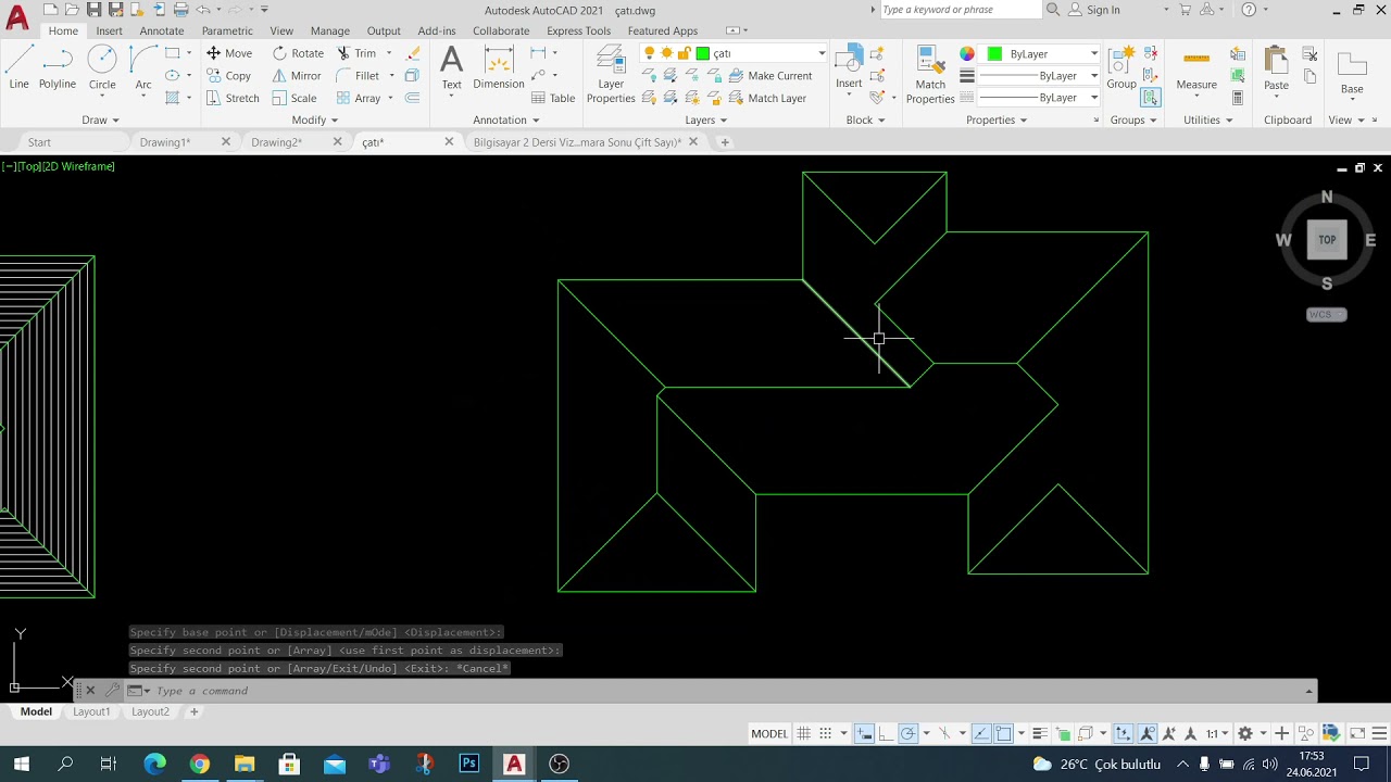 AutoCAD 2d Mimari Uygulamalar: Kırma Çatı Tanzimi (Çözümü)