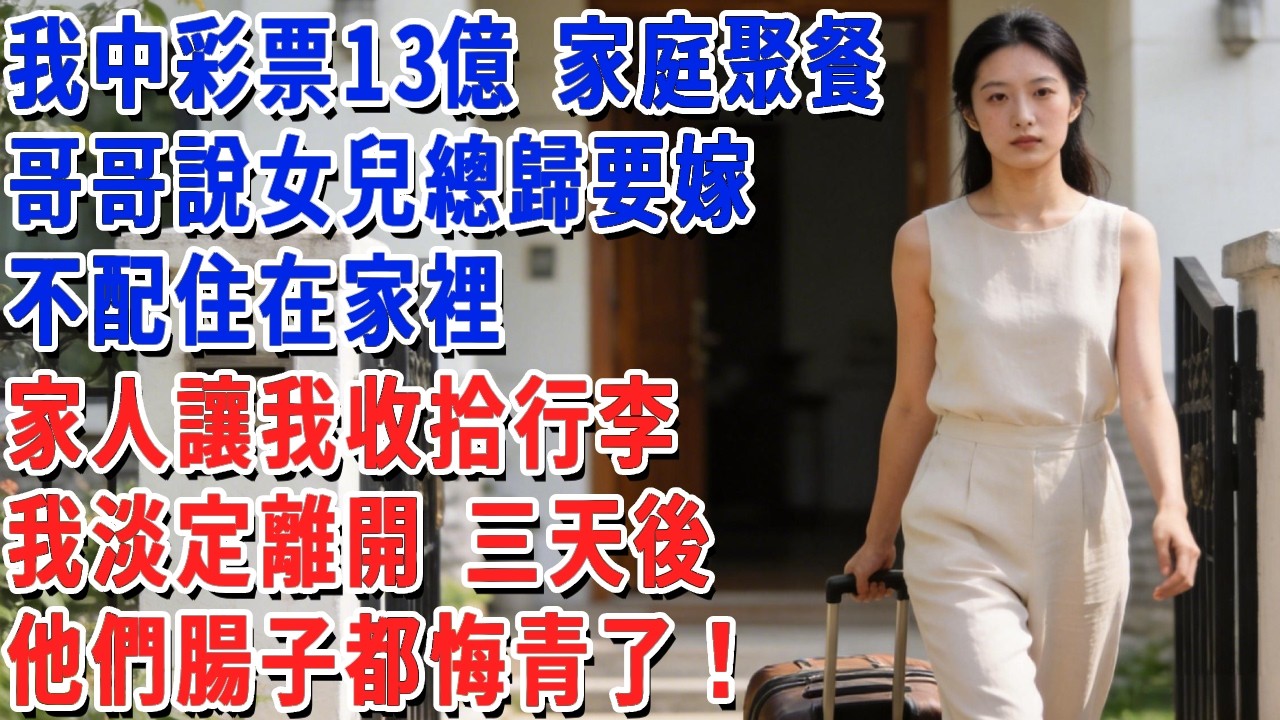 我中彩票13億 家庭聚餐，哥哥說女兒總歸要嫁，不配住在家裡，家人讓我收拾行李，我淡定離開 三天後，他們腸子都悔青了！#小娟講故事 #情感故事 #老年生活