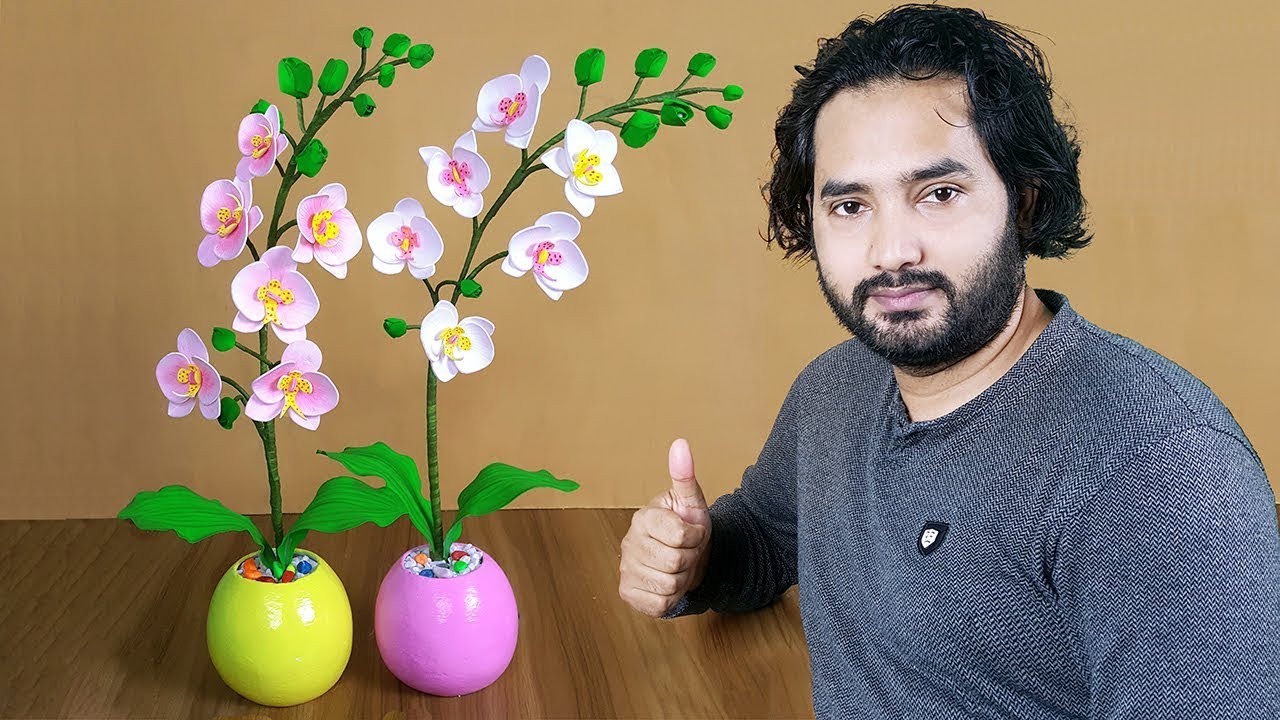Orchid flower making with Foam Paper // Handmade orchid flower tree