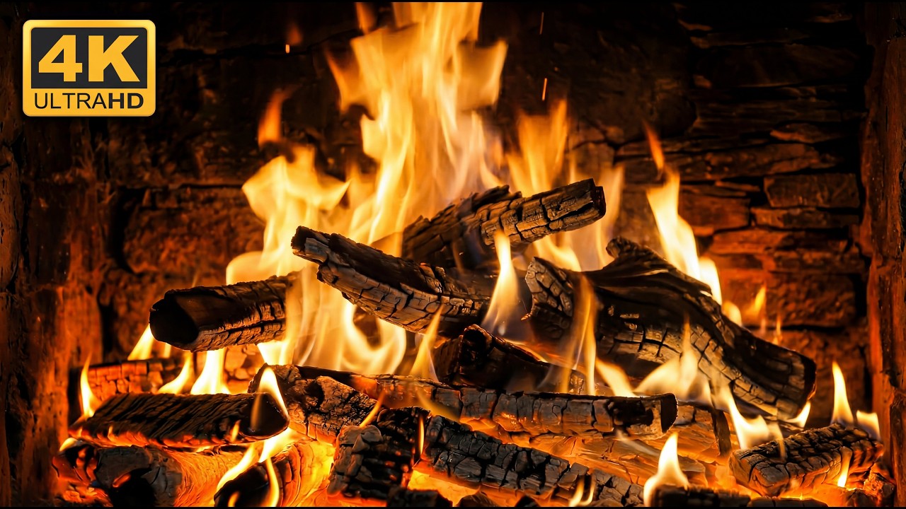 12 Hours Cozy Fireplace 4K 🔥 Crackling Fire Sounds (No Music, No Ads)