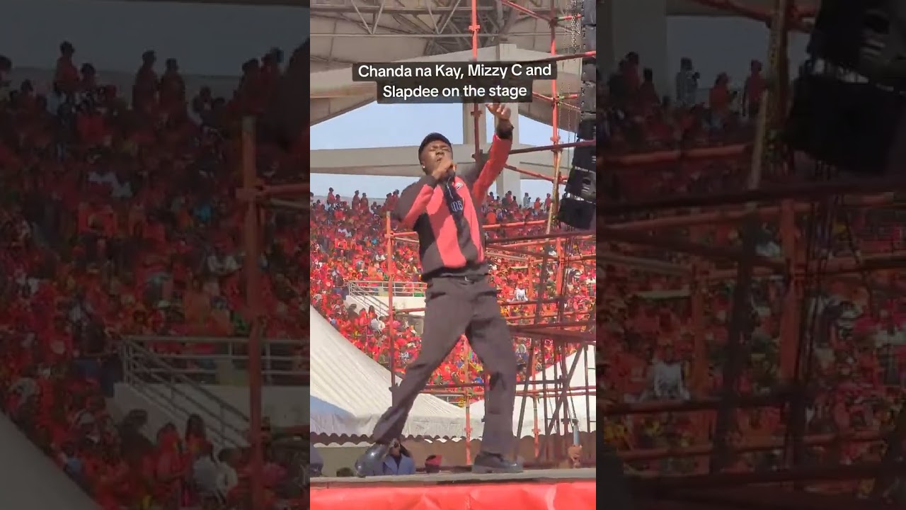 Chanda na Kay, Mizzy C and Slapdee on the stage at President Hichilema's Inauguration Ceremony