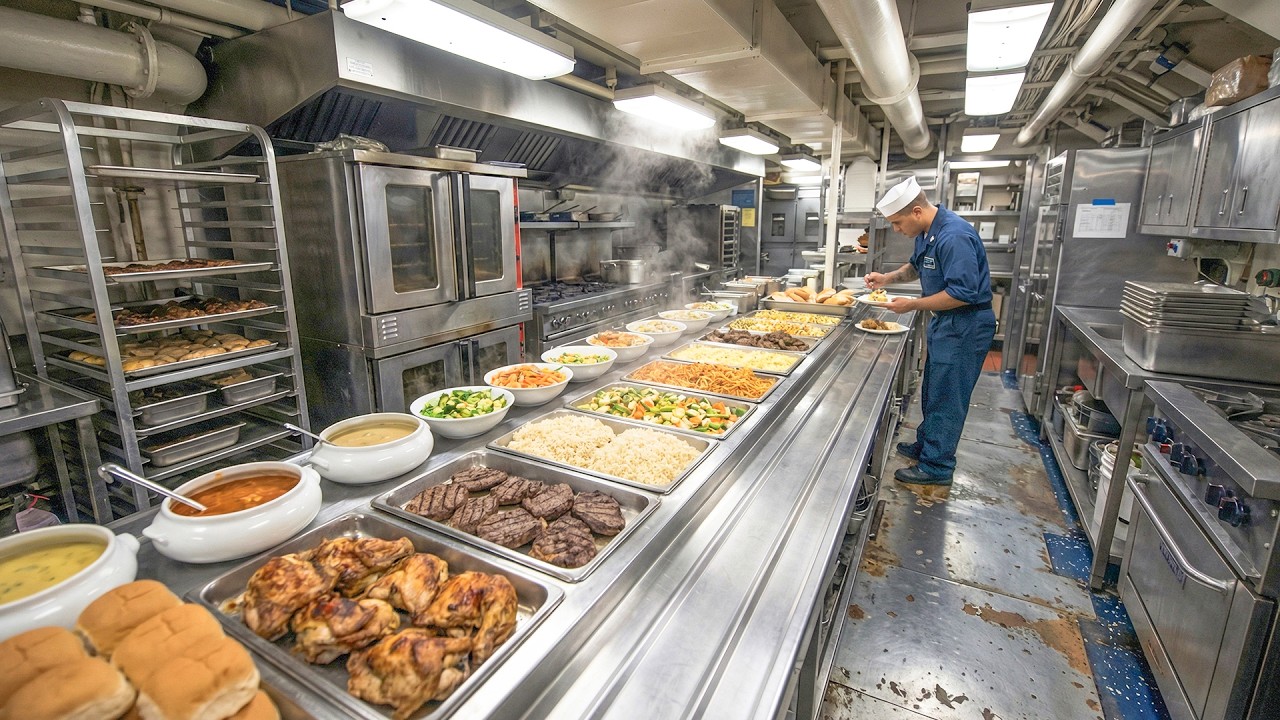 A Day in Life of the Cook Making 14,000 Meals on a US Aircraft Carrier