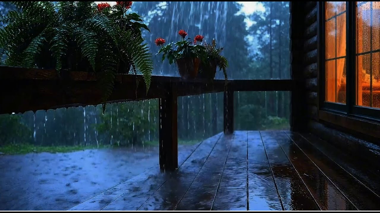 Peaceful Night Rain on Wooden Deck for Insomnia & Meditation (LIVE)