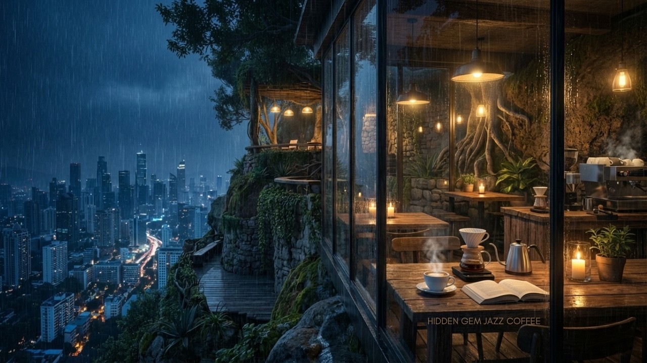 Rainy Night Hidden Gem Coffee Shop Jazz 🌧️ Cozy Café Ambience for Relax & Focus