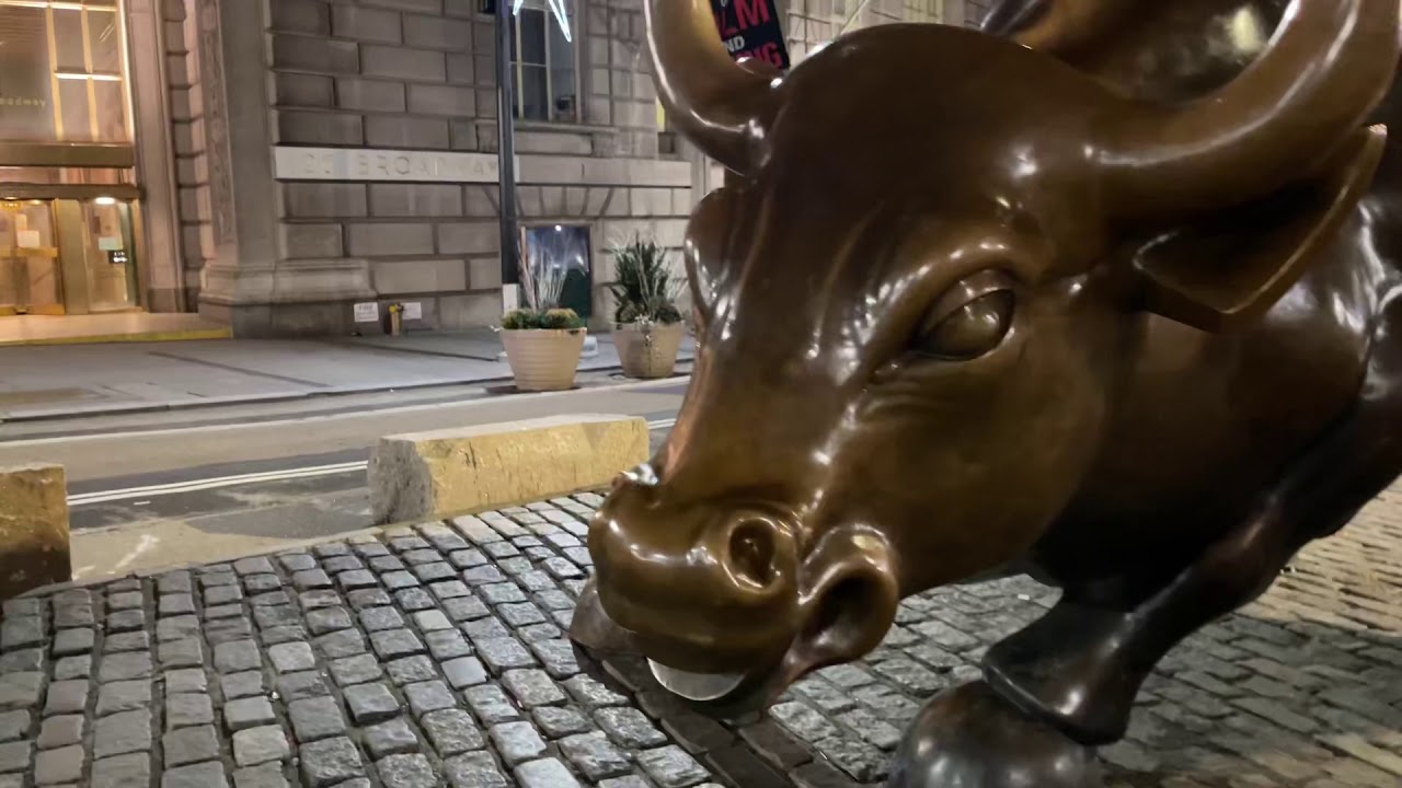 New York City Charging Bull at night