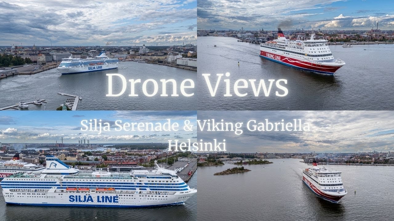 Drone Views: Silja Serenade & Viking Gabriella Leaving Helsinki