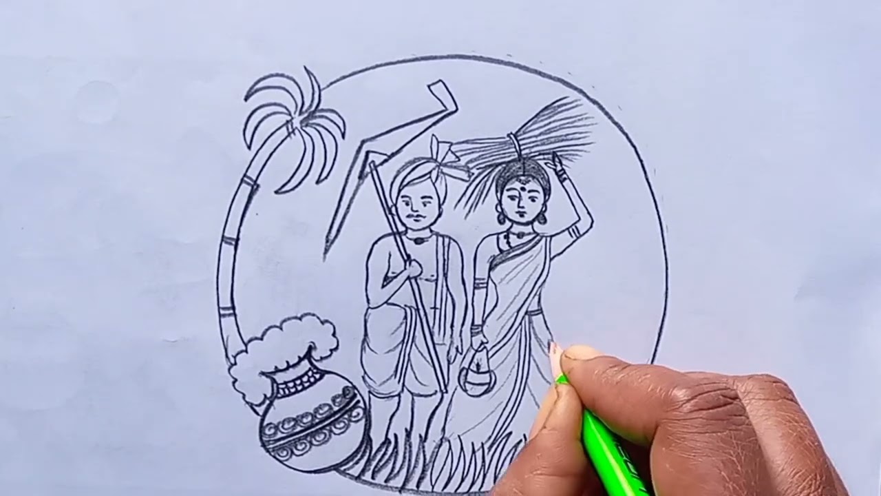 Farmer rangoli for Pongal. Pongal kolam . full tutorial . sankranti rangoli designs . big rangoli #1