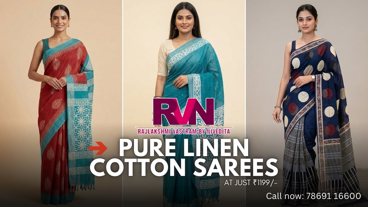 Pure Linen Cotton & Mul Cotton Sarees | Hand Block Print Summer Saree Collection