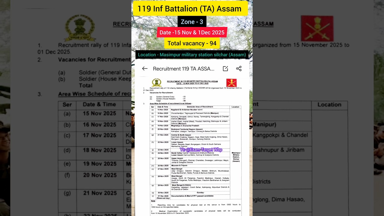 Good News ✅ T.A Army Zone 3 119 Assam Rejiment Notification out  TA Army Open Rally WB Assam #ta