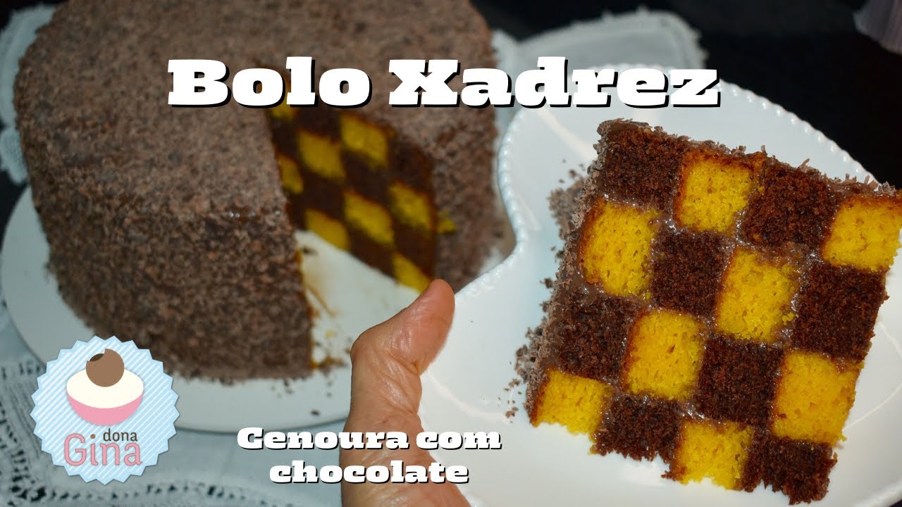 BOLO XADREZ DE CENOURA COM CHOCOLATE - Passo a passo - Assista o VÍDEO e faça um XADREZ PERFEITO