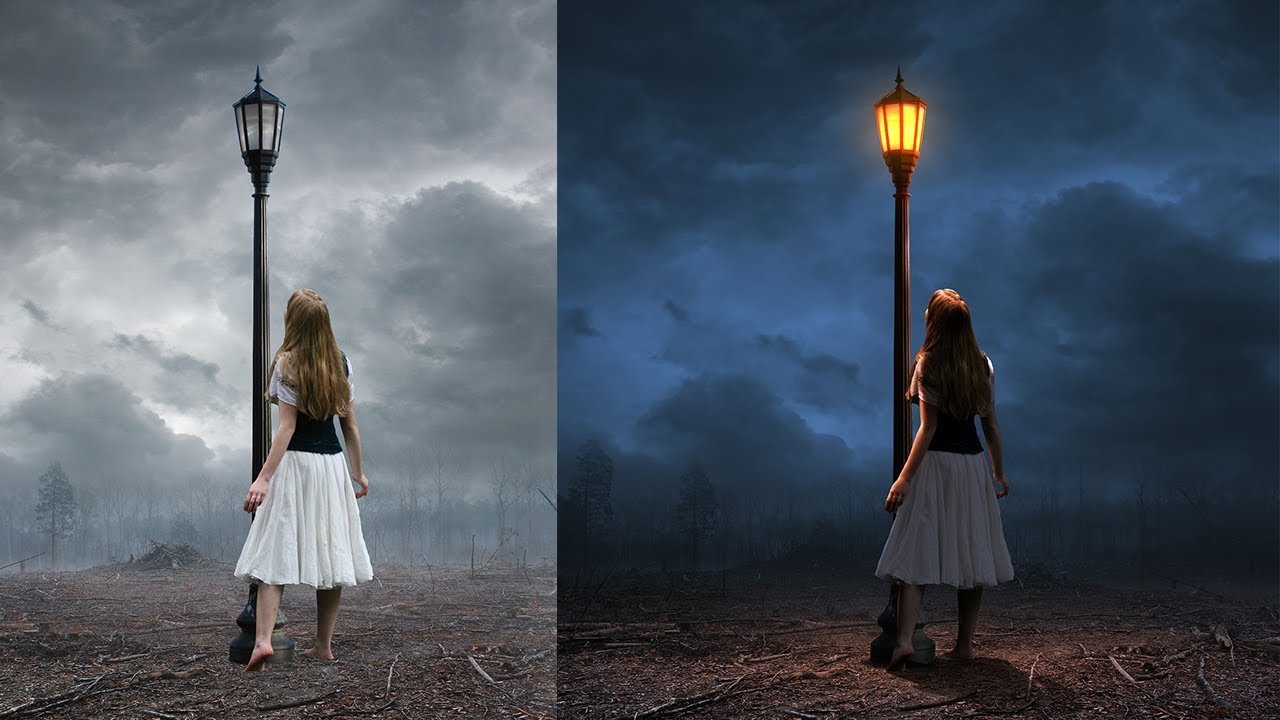 Photoshop - Add Light Effects to Light Poles in Photo Manipulation