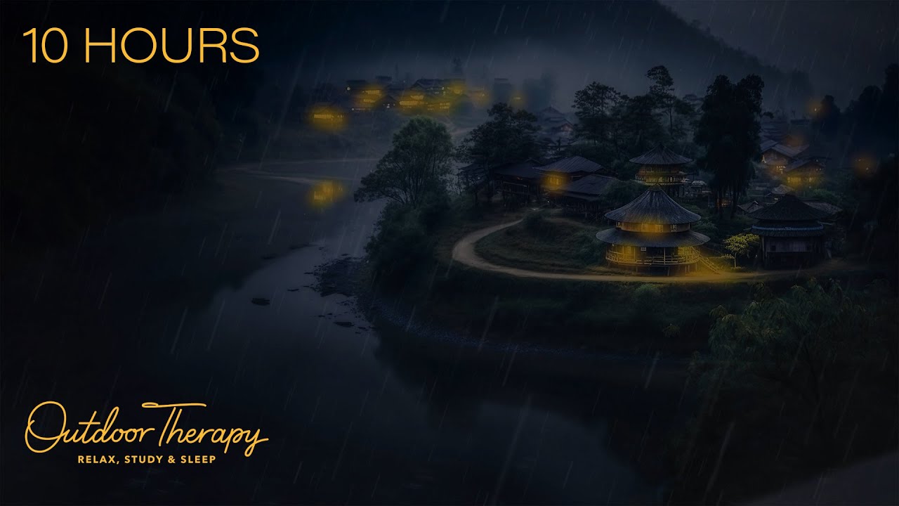 Thunderstorm on the River in a Serene Village | Rain & Thunder Sounds Anbience | 10 Hours