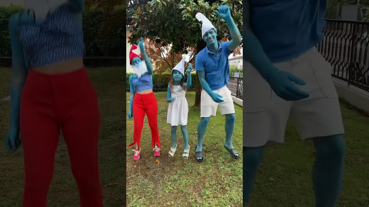 Aurora e Pap&agrave; Mike ballano la nostra canzone trasformati da Puffi! # shorts