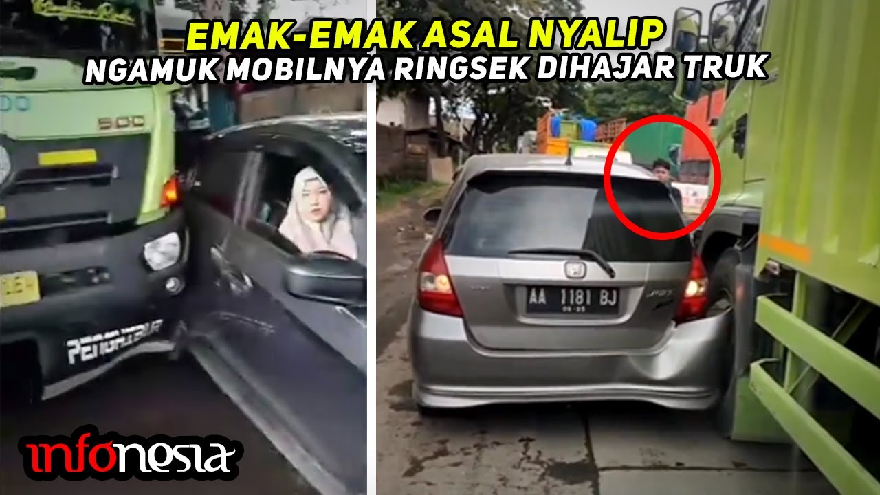 BERULAH LAGI...! Akibat ASAL NYALIP, Mobil Emak-Emak RINGSEK Dihajar Truk