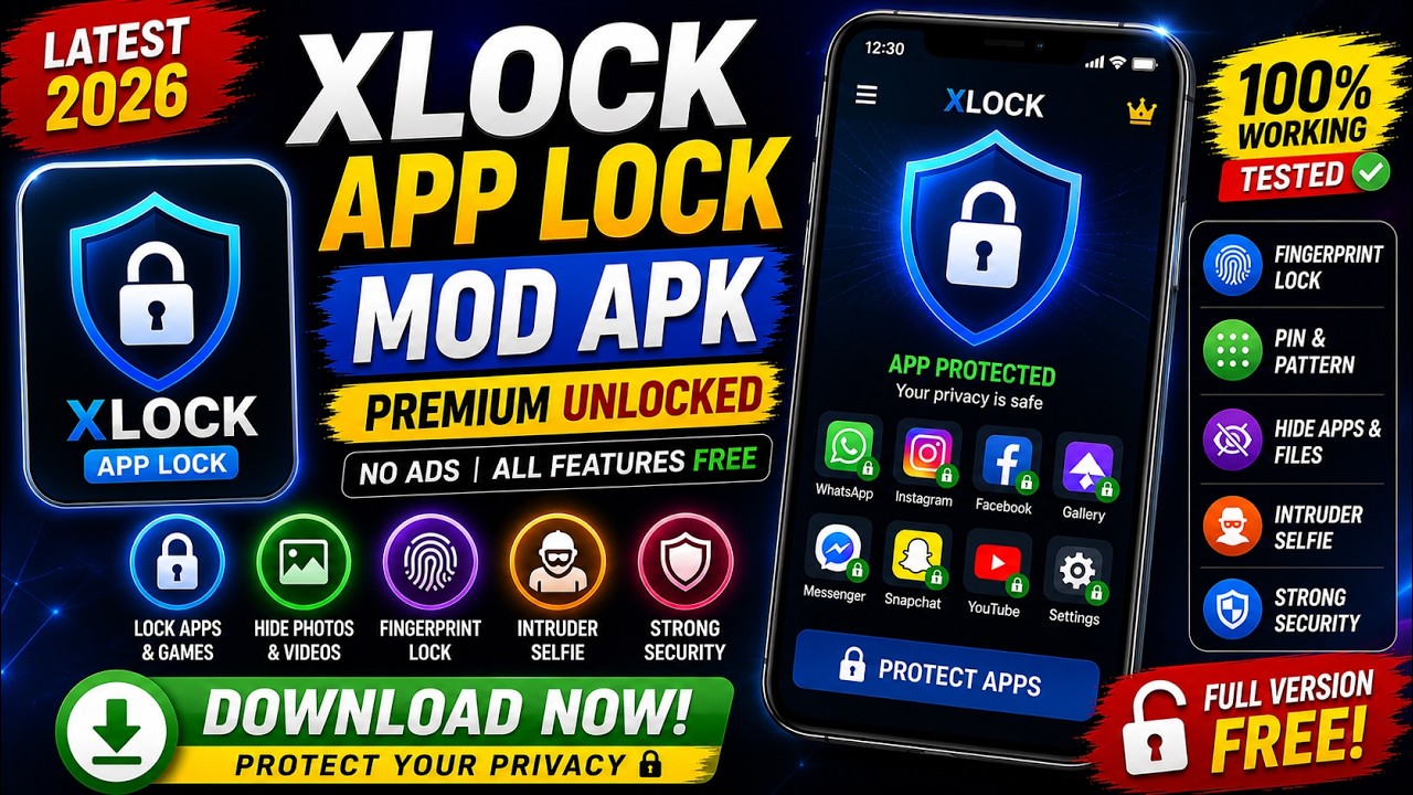 XLock App Lock Mod APK 🔥 Premium Security FREE (Latest 2026) Hide Apps & Protect Privacy FREE Latest