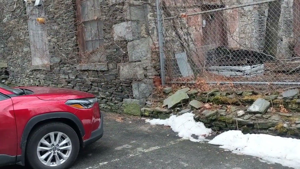 A blocked piece of brick building survived