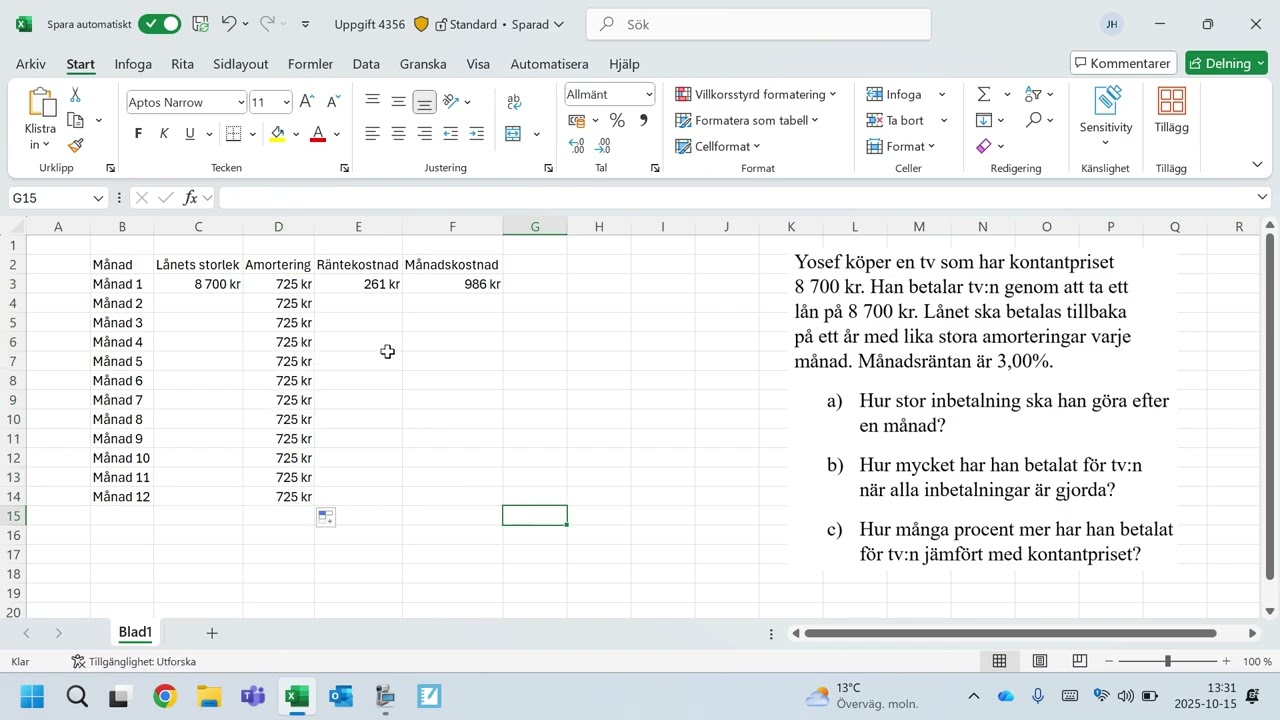 Uppgift 4356 - Matematik 7000+ Niv&aring; 1b - L&ouml;sningsf&ouml;rslag